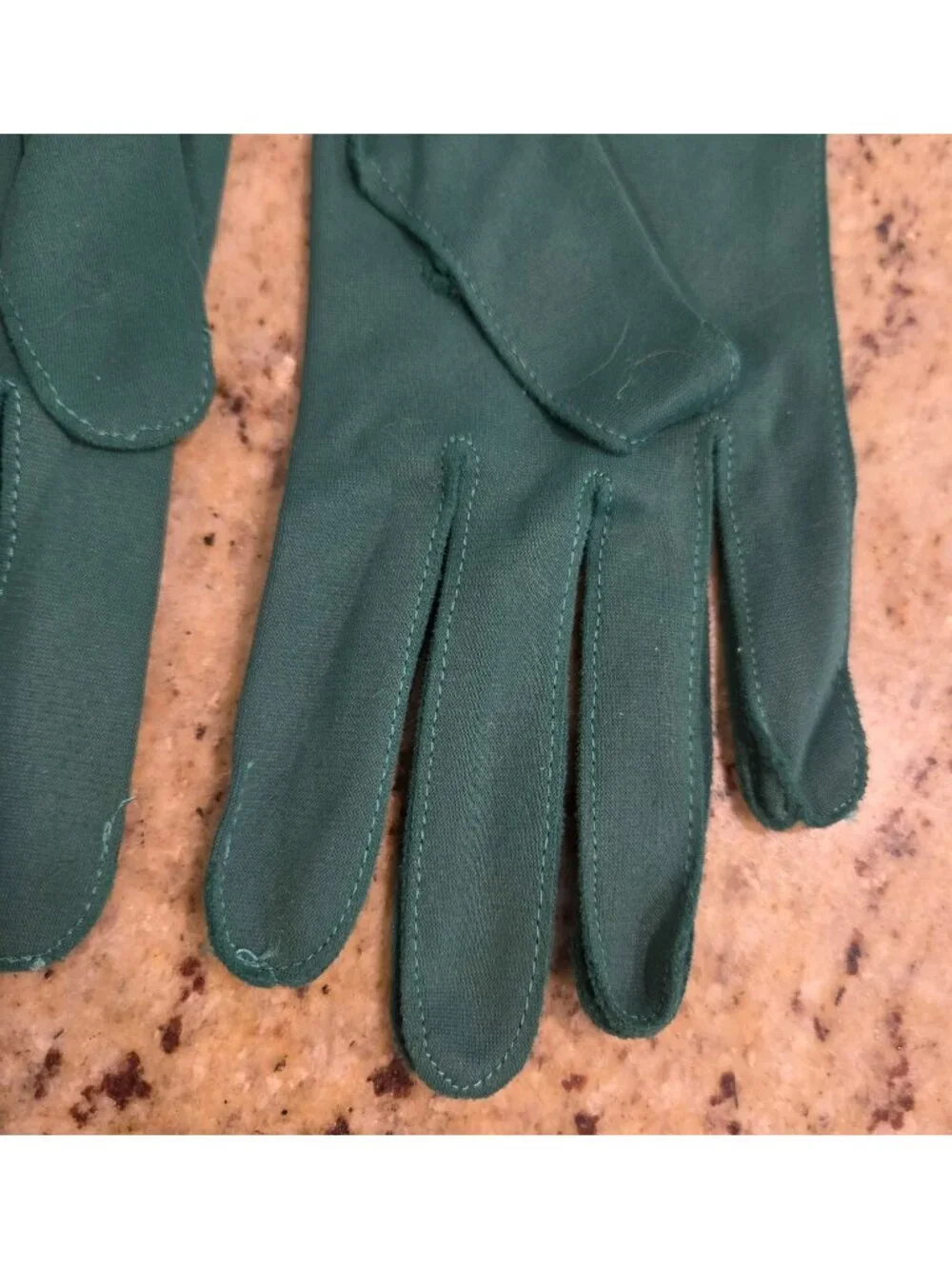 New! Vintage Women's Size M Green Nylon Stretch Formal Gloves Bow Wrist...